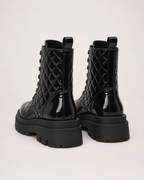 Women's Platform Ankle Boots – Quilted Lace-Up Style, rear pair
