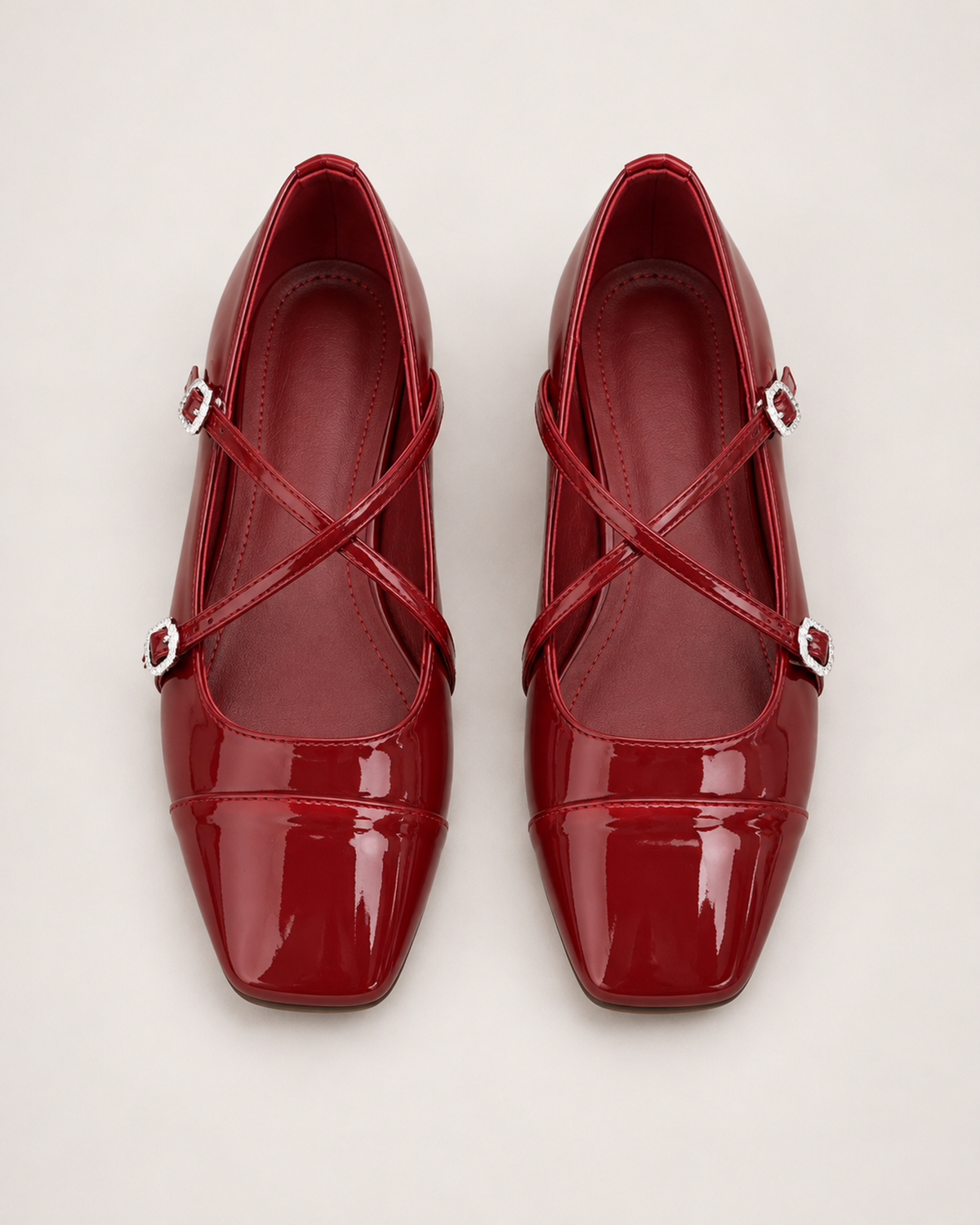 Women's Mary Jane Shoes – Cross-Strap Square Toe, pair elevated top