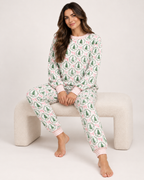 Women's Christmas Pyjamas – Festive Long Sleeve Set, natural seated studio