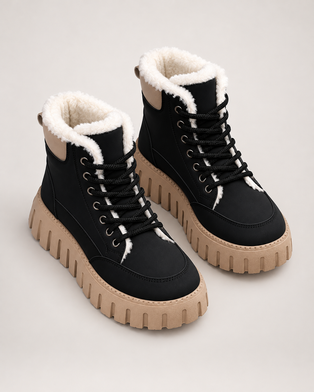 Women's Snow Boots – Lace-Up Fleece-Lined Style, pair elevated top