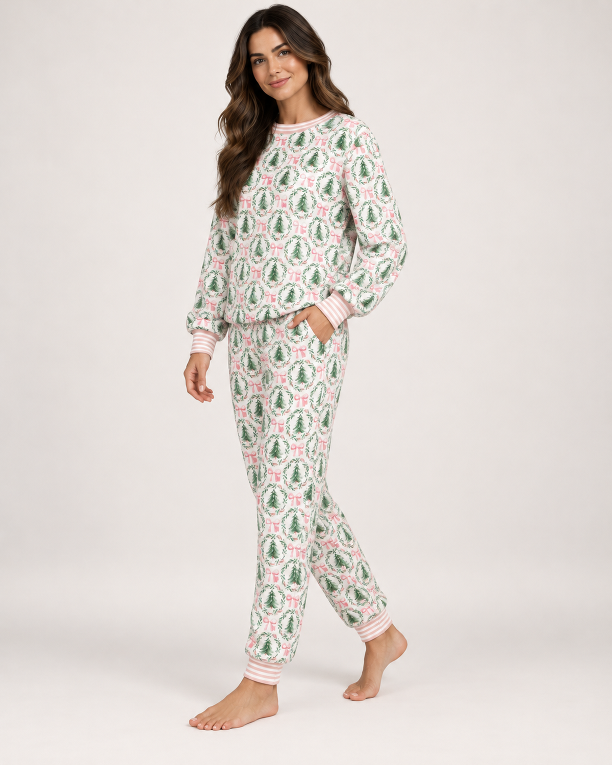 Women's Christmas Pyjamas – Festive Long Sleeve Set, controlled side step