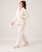 Women's Fleece Pyjamas – Button-Up Two-Piece Set, controlled side step