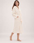 Women's Textured Hooded Dressing Gown – Long Wrap Style, controlled step