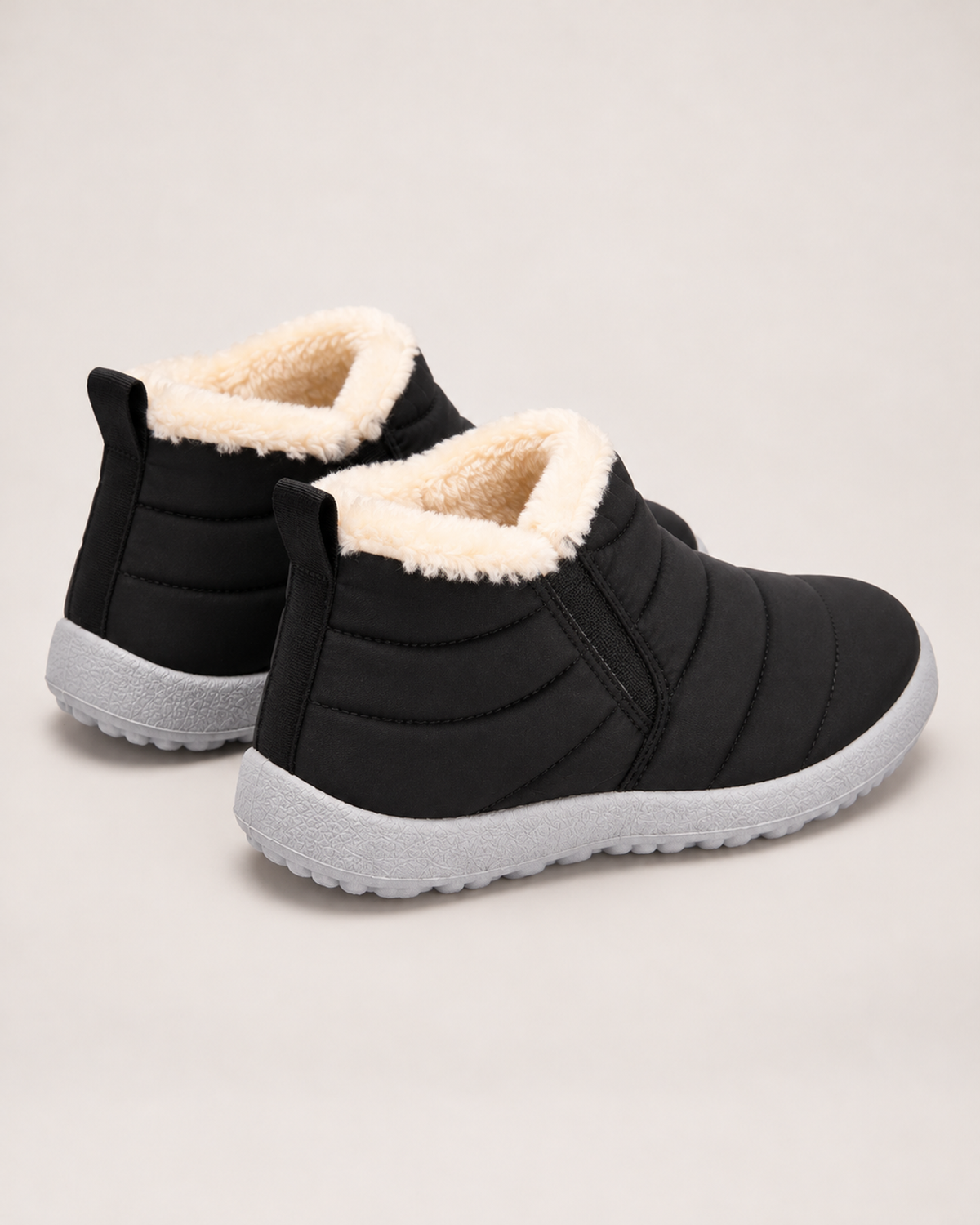 Unisex Winter Boots – Fleece-Lined Slip-On Style, pair rear three quarter