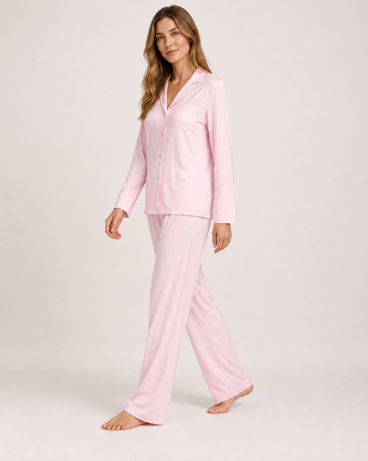 Women's Pyjama Set – Button-Up Long Sleeve Style, controlled side step