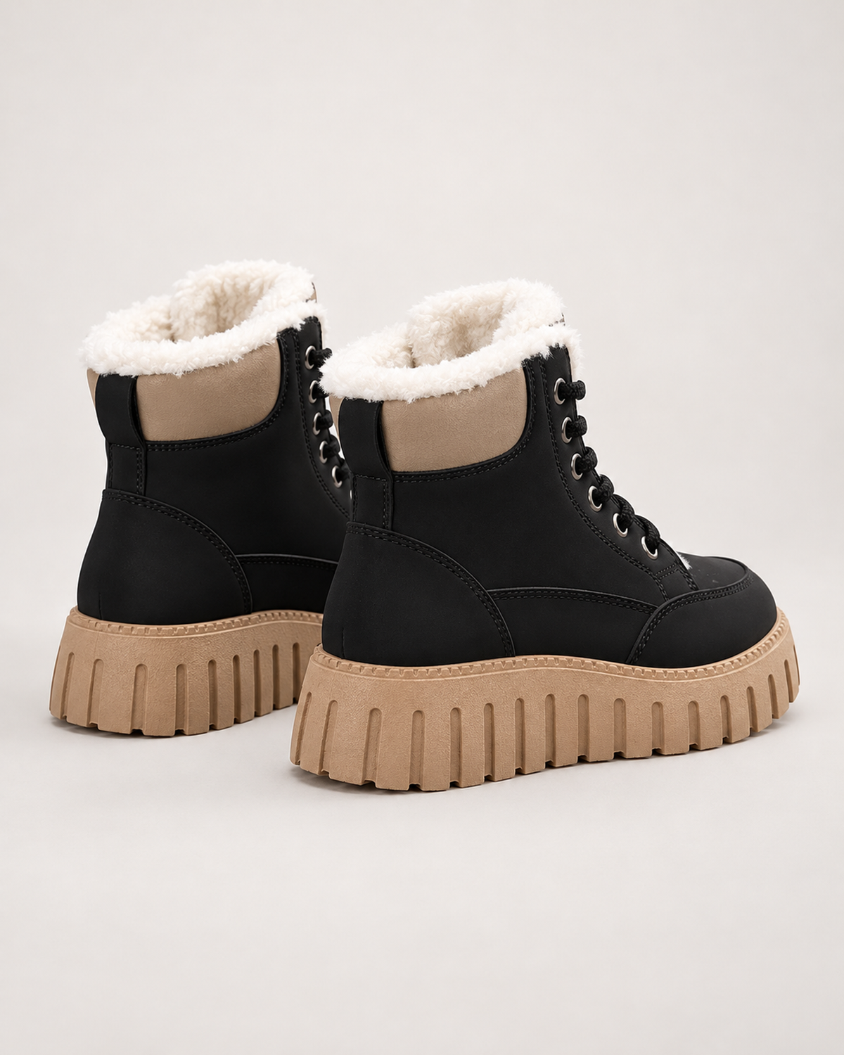 Women's Snow Boots – Lace-Up Fleece-Lined Style, pair rear three quarter