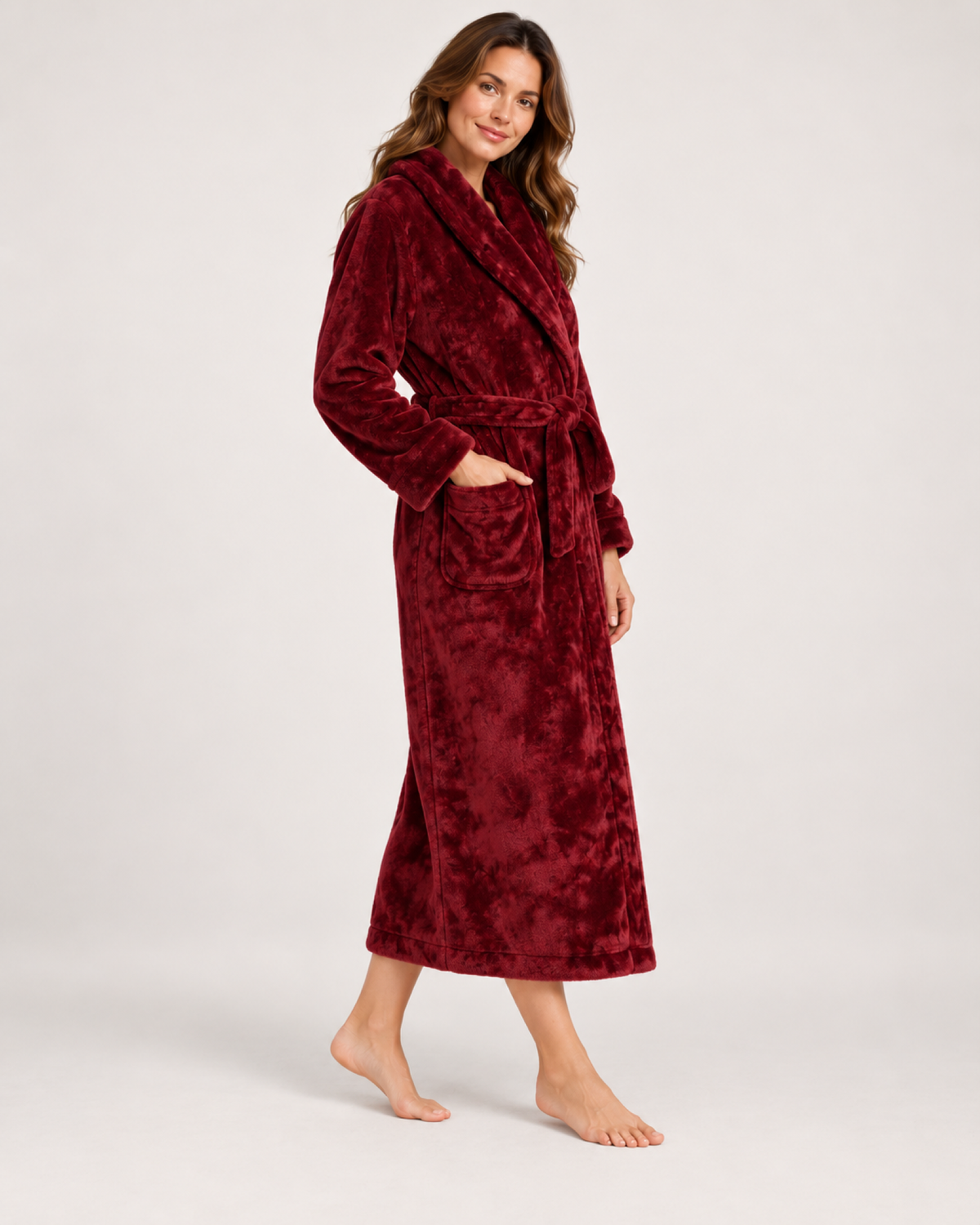 Women's Fleece Dressing Gown – Long Wrap Style, controlled step