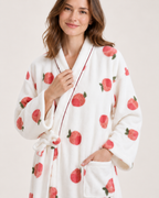 Women's Peach Print Dressing Gown – Long Wrap Style, confirmed garment detail