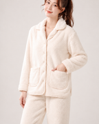 Women's Fleece Pyjamas – Button-Up Two-Piece Set, confirmed garment detail