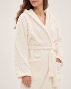 Women's Textured Hooded Dressing Gown – Long Wrap Style, confirmed garment detail