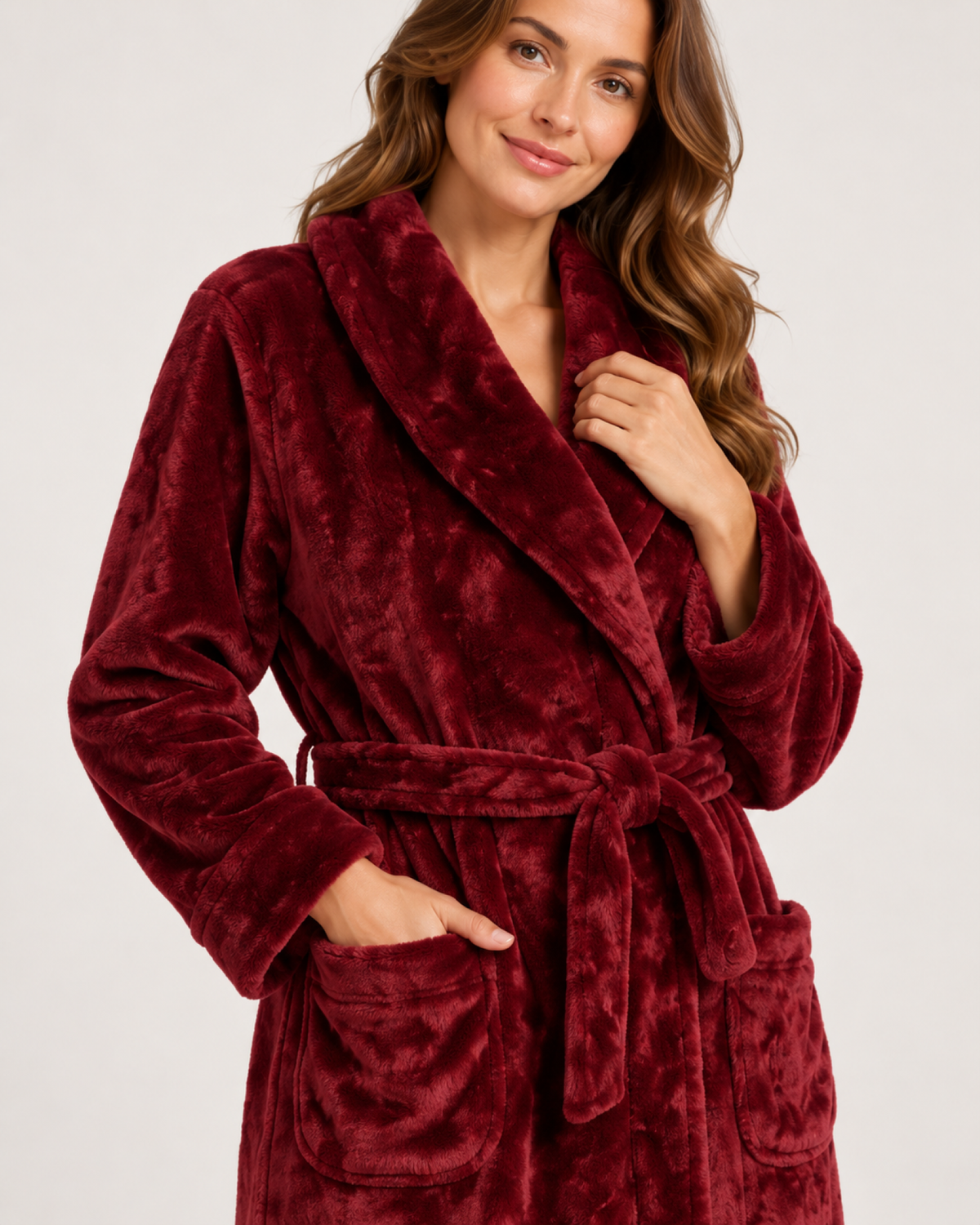 Women's Fleece Dressing Gown – Long Wrap Style, confirmed garment detail