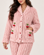 Women's Fleece Pyjamas – Ribbed Button-Up Set, confirmed garment detail