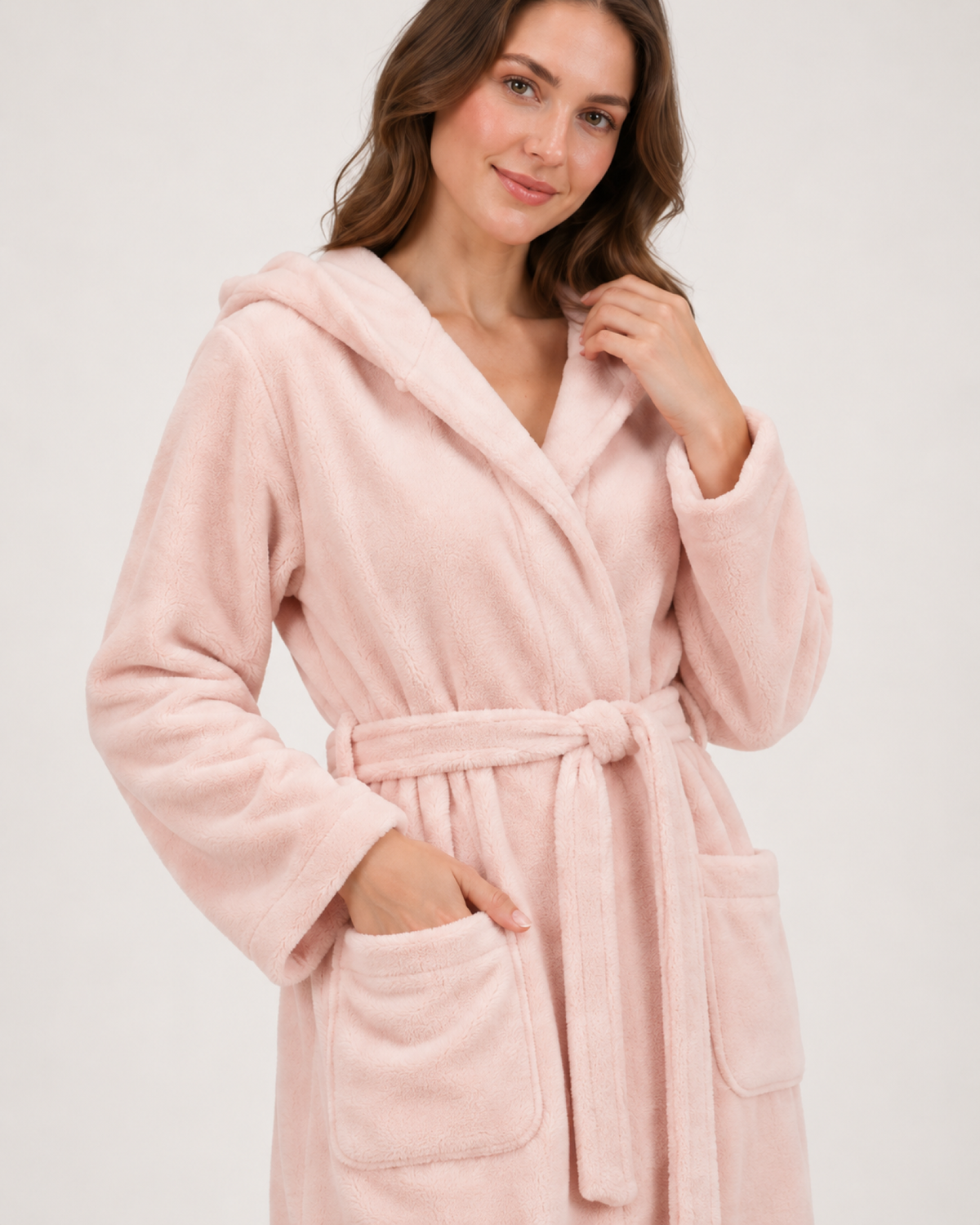 Women's Hooded Fleece Dressing Gown – Seven Designs, confirmed garment detail