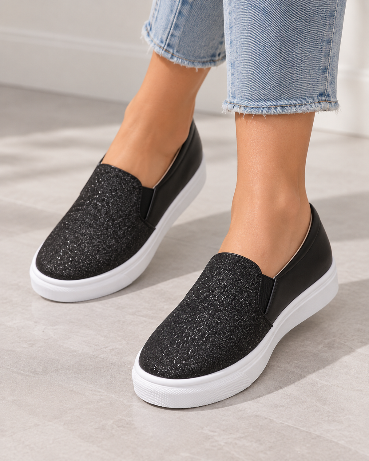 Women's Loafers – Sequin Slip-On Style, on foot natural step