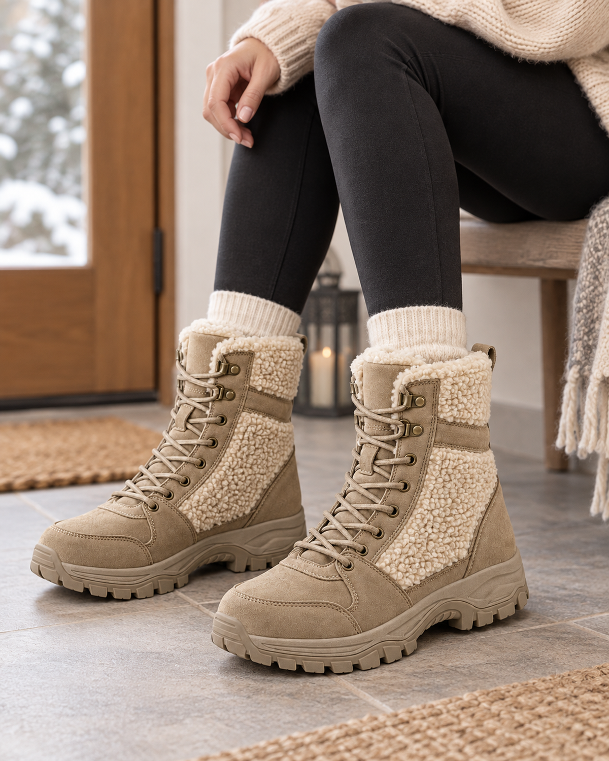 Women's Snow Boots – High Top Fleece Panel Style, on foot natural step