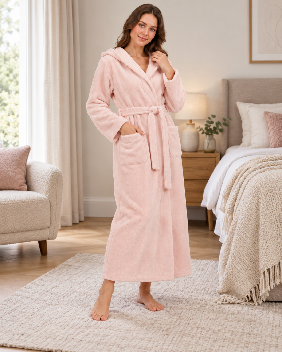 Women's Hooded Fleece Dressing Gown – Seven Designs, wide cosy room