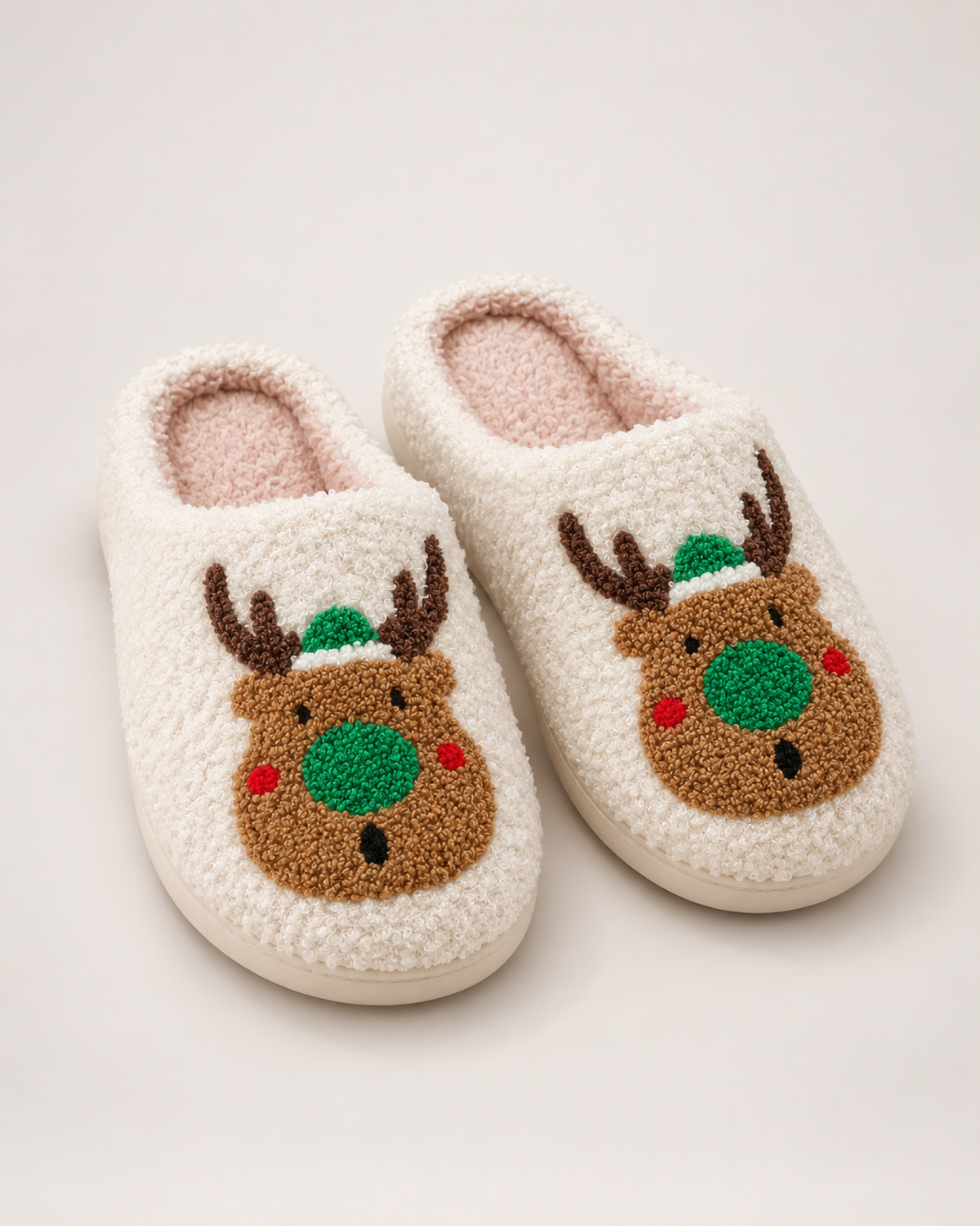 Women's Novelty Slippers – Six Character Designs in Green Nose Reindeer