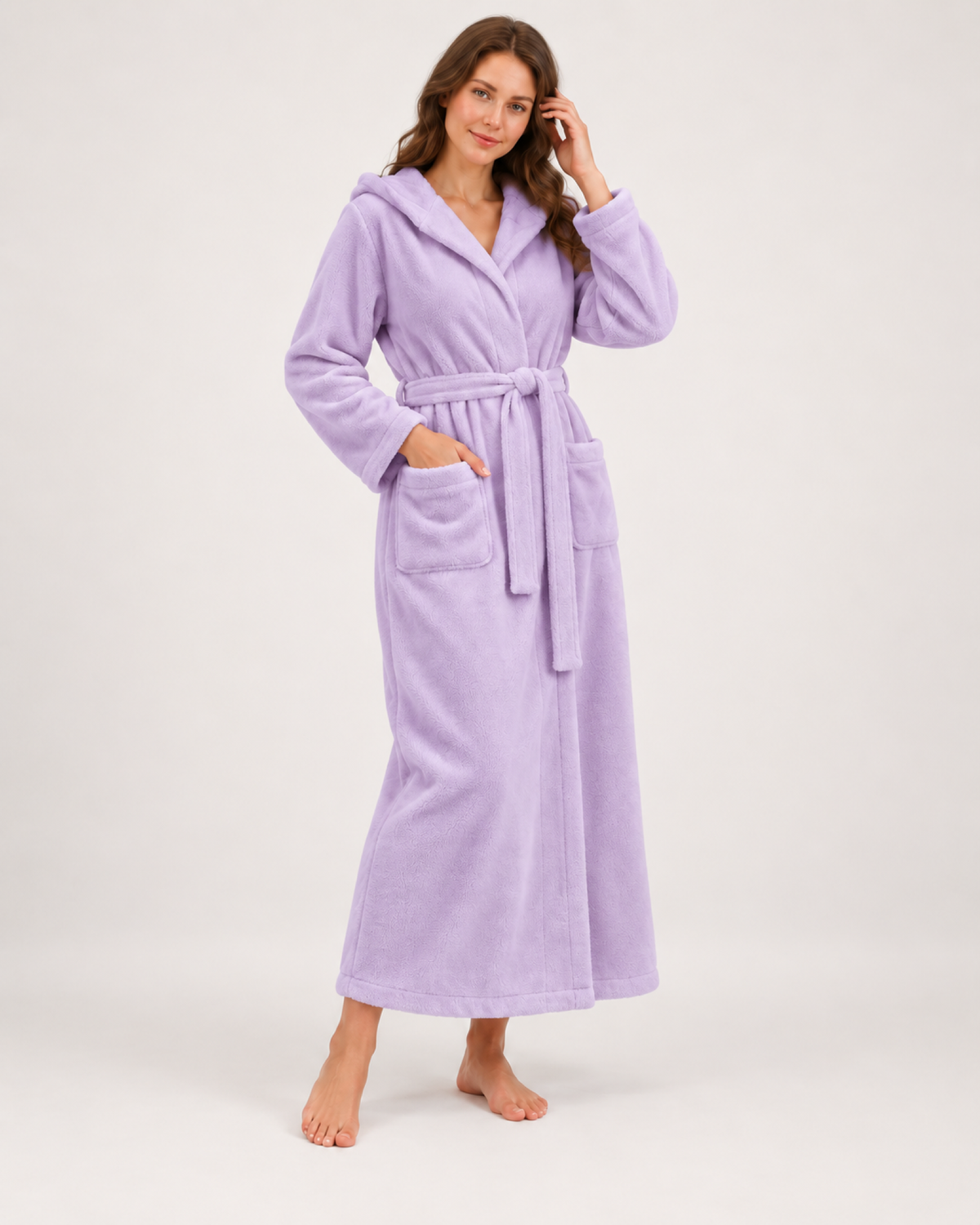 Women's Hooded Fleece Dressing Gown – Seven Designs in Lilac