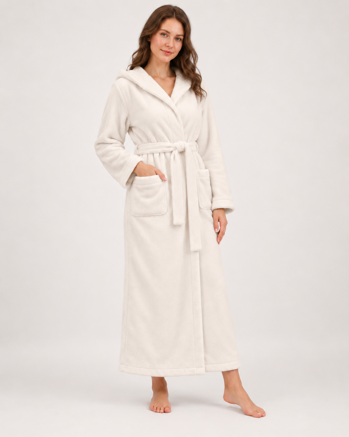 Women's Hooded Fleece Dressing Gown – Seven Designs in Ivory