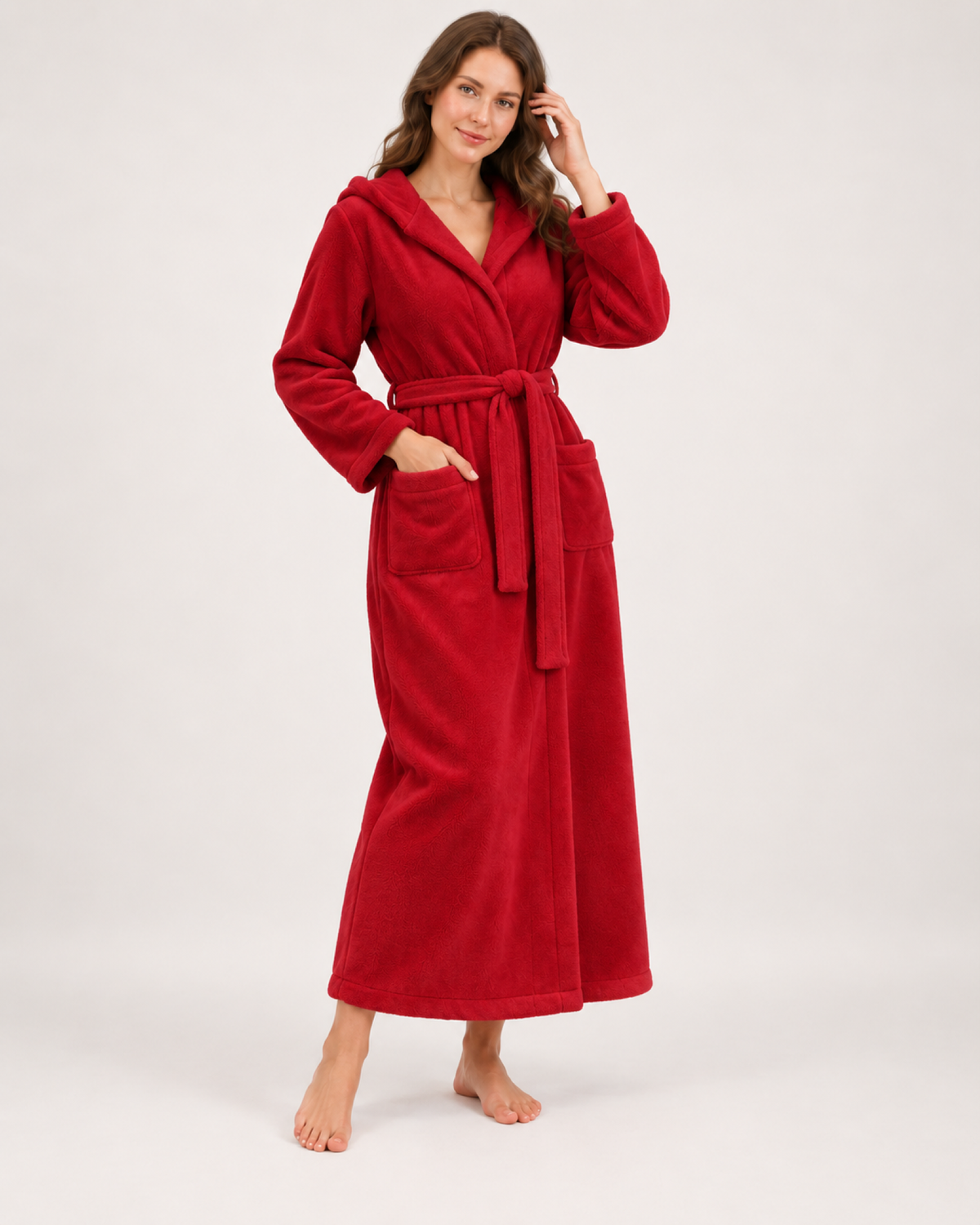 Women's Hooded Fleece Dressing Gown – Seven Designs in Red