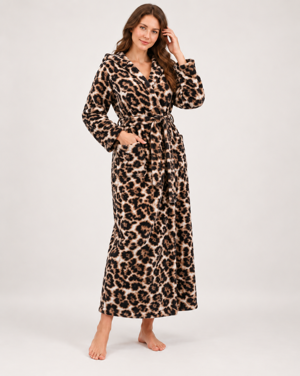 Women's Hooded Fleece Dressing Gown – Seven Designs in Leopard Print