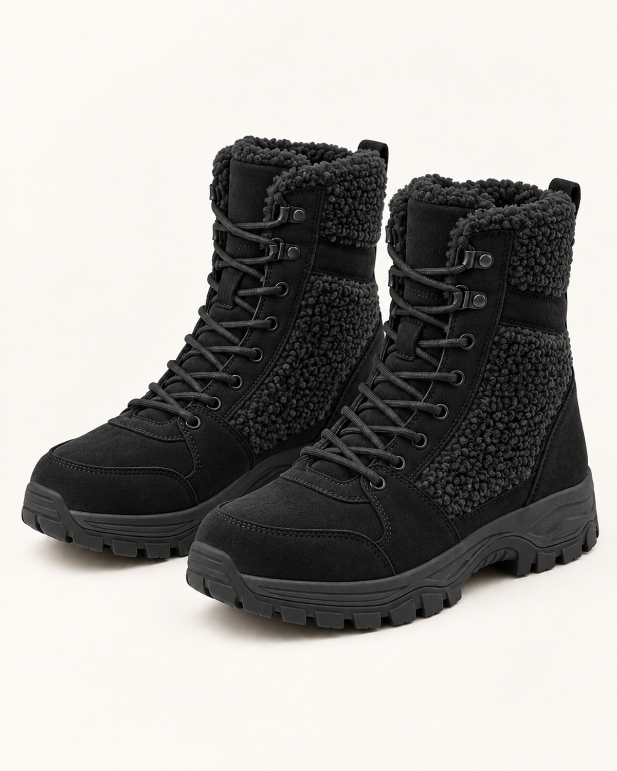 Women's Snow Boots – High Top Fleece Panel Style in Black