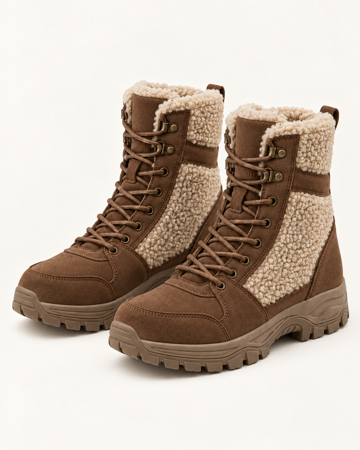 Women's Snow Boots – High Top Fleece Panel Style in Brown