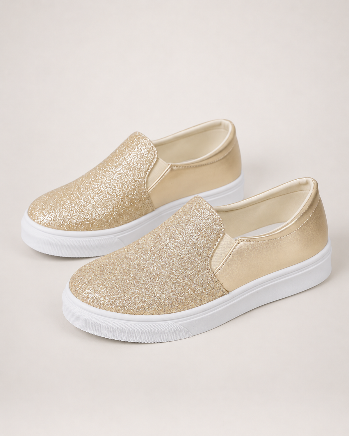Women's Loafers – Sequin Slip-On Style in Gold