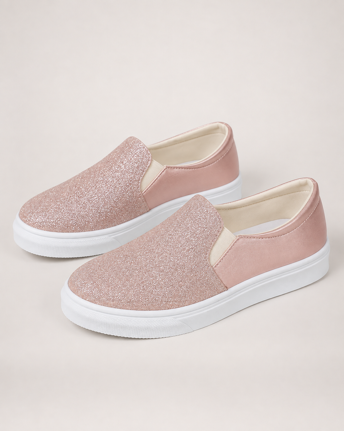 Women's Loafers – Sequin Slip-On Style in Pink